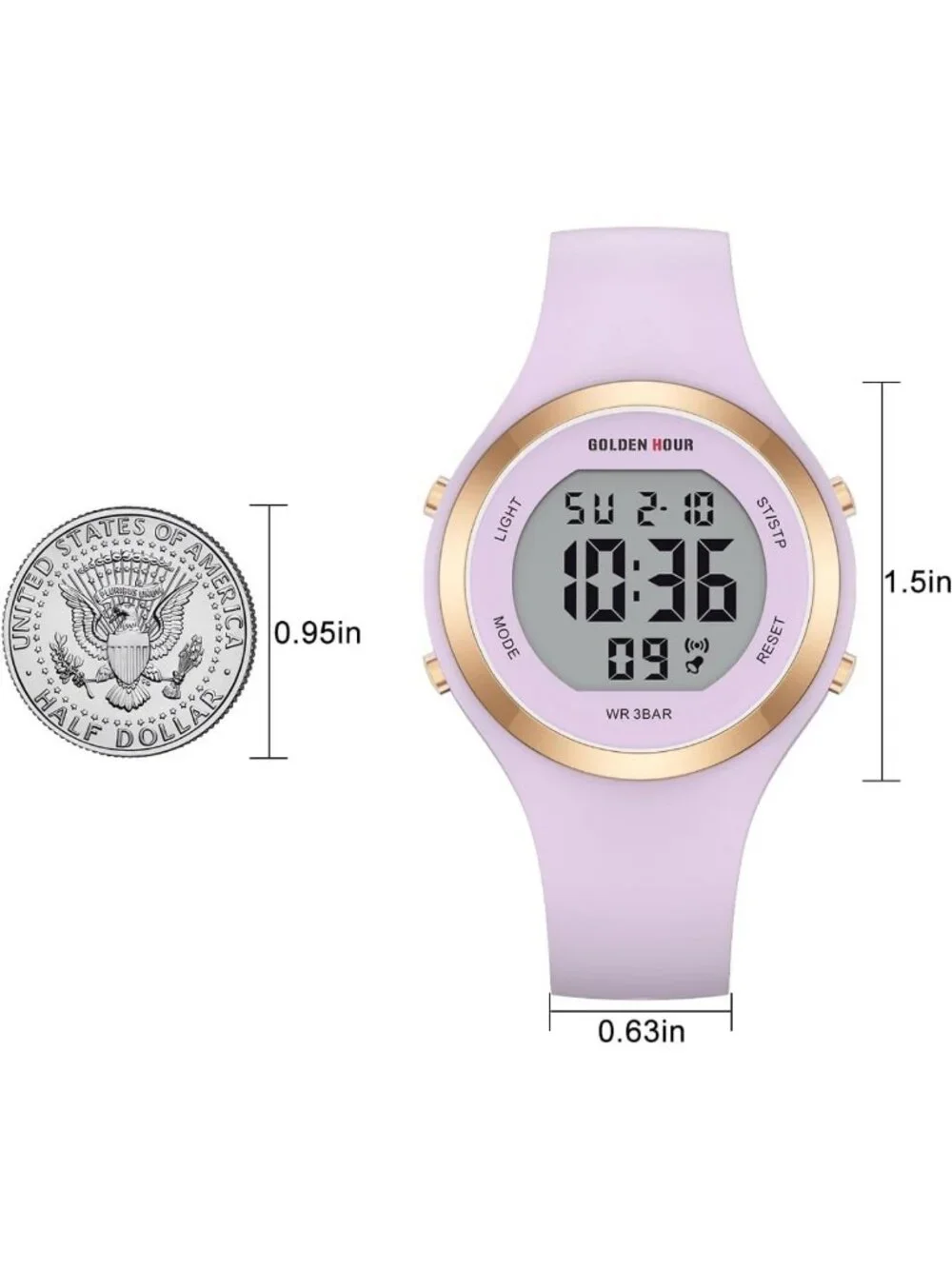 Waterproof Sport Women's Digital Chronograph Watch with Silicone Strap - Gold